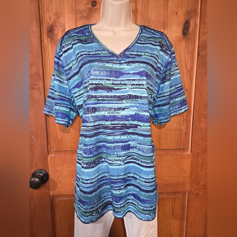 Reel Legends‎ Aqua and Navy Striped Tee